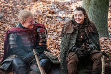 Ed Sheeran, left, and Maisie Williams in a scene from 'Game of Thrones'. Helen Sloan / HBO via AP