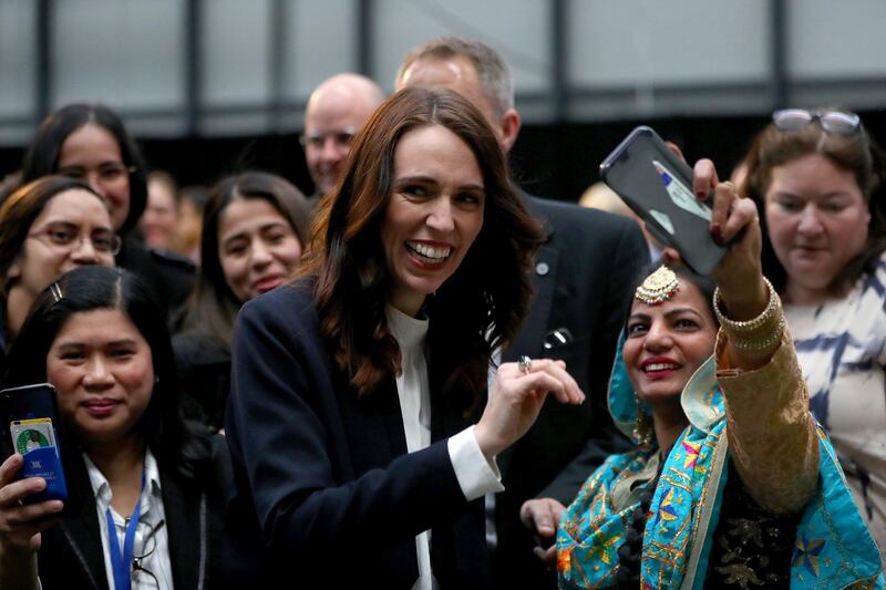 AUCKLAND, NEW ZEALAND - JULY 24: New Zealand Prime Minister Jacinda Ardern poses for photos after officially opening the Fisher and Paykel Healthcare's Daniell Building on July 24, 2020 in Auckland, New Zealand. Fisher and Paykel Healthcare's Daniell Building is the fourth research and development and manufacturing facility in New Zealand. (Photo by Hannah Peters/Getty Images)
