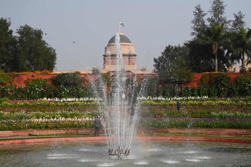 A general view of the Mughal Gardens at the Indian Presidential Palace in New Delhi on February 11, 2021. / AFP / Money SHARMA
