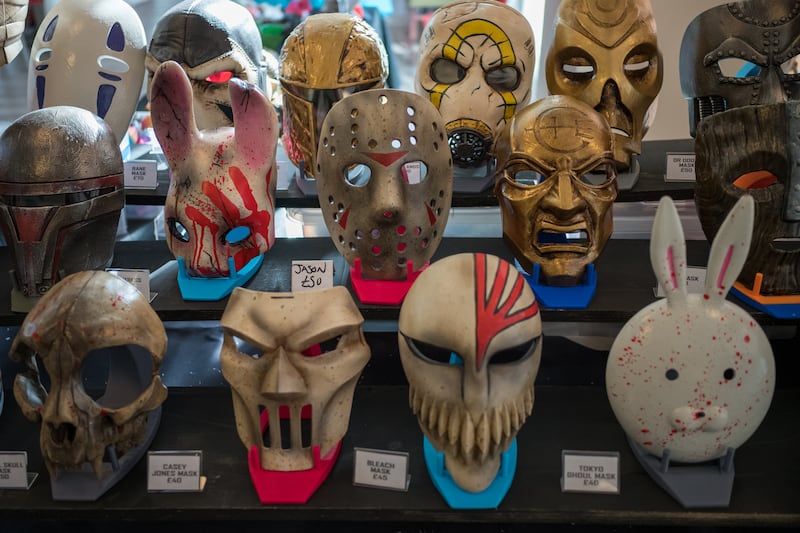 Masks on sale at a merchandise stall