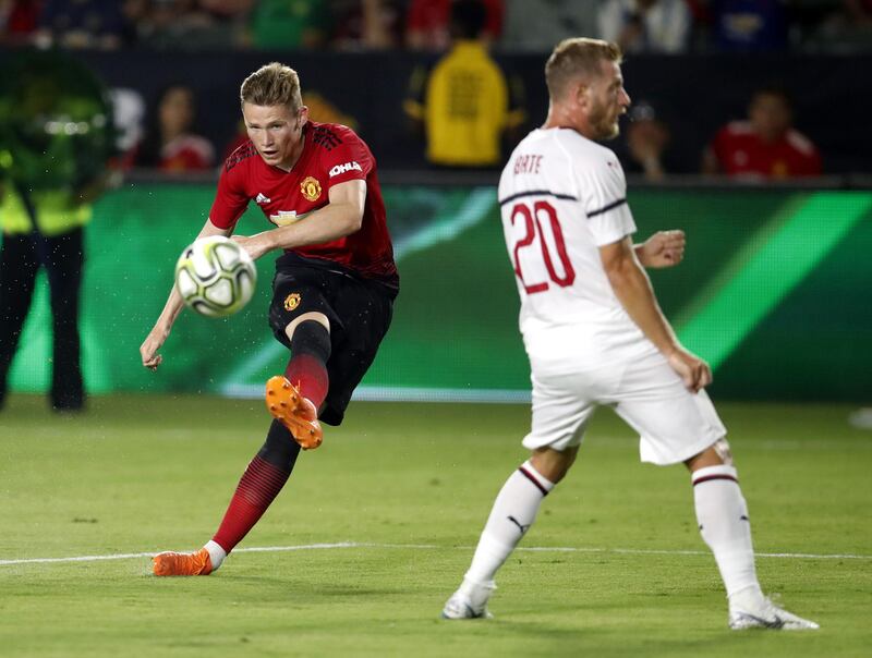 Manchester United's Scott McTominay takes a shot on goal. EPA