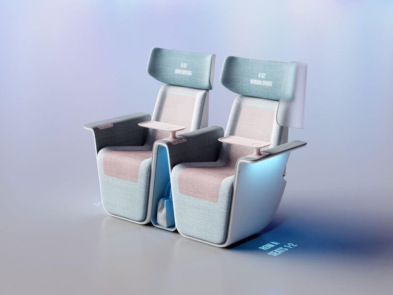 A pyramid-shaped enclosure, created when two seats are attached together, gives ample space to store bags and jackets.