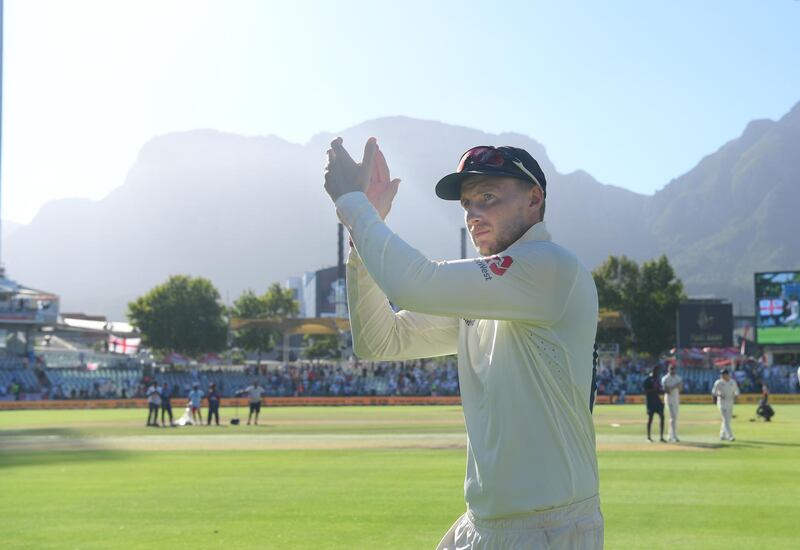 CAPE TOWN, SOUTH AFRICA - JANUARY 07: England captain Joe Root applauds the fans after Day Five of the Second Test between South Africa and England at Newlands on January 07, 2020 in Cape Town, South Africa. (Photo by Stu Forster/Getty Images)