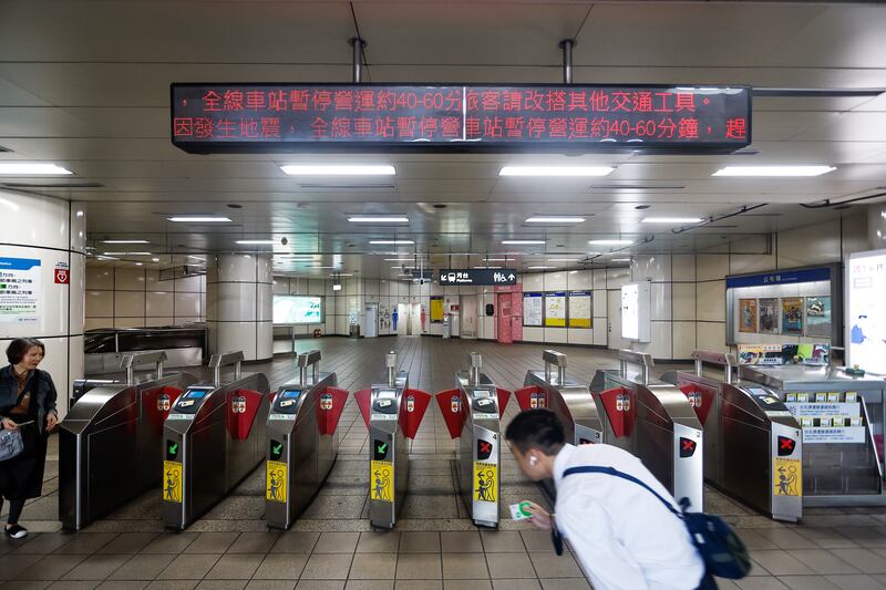 Subway train services in New Taipei City were suspended after the 7.4-magnitude quake. EPA