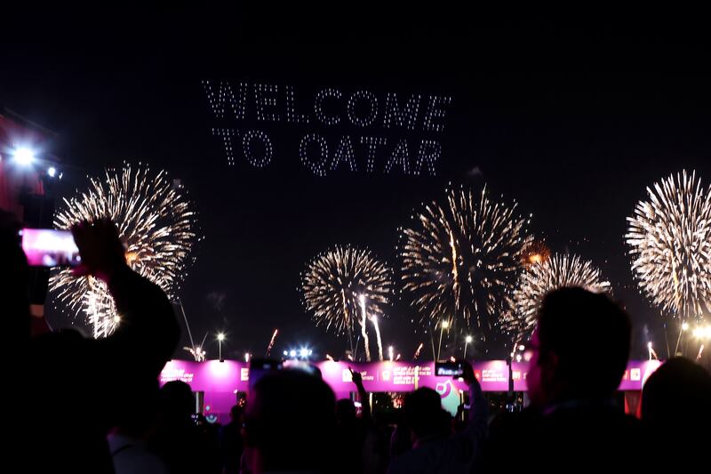 Fireworks explode over the Doha skyline at Al Bidda Park. Getty Images