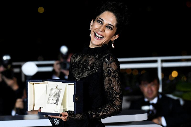 Zahra Amir Ebrahimi with the Best Actress award for her role in 'Holy Spider'. Reuters
