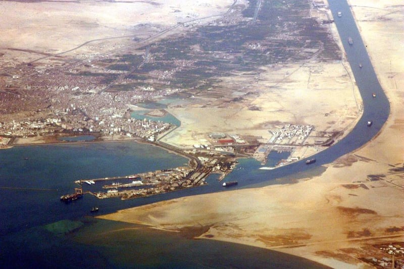 An aerial view of the southern entrance of Egypt's Suez Canal taken in 2007.  Jack Guez / AFP