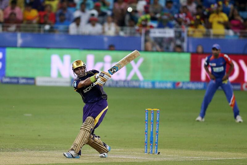 Robin Uthappa of Kolkata Knight Riders finished with 40 to set up the chase against Sunrisers Hyderabad on Sunday night. Pawan Singh / The National

