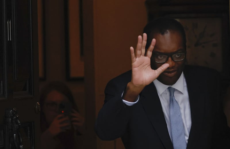 Kwasi Kwarteng, former UK chancellor of the exchequer, departs 11 Downing Street, after stepping down on Friday. Bloomberg.