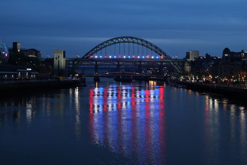 Tyne Bridge in Newcastle joins 'Lighting up the Nation' after the coronation. Reuters
