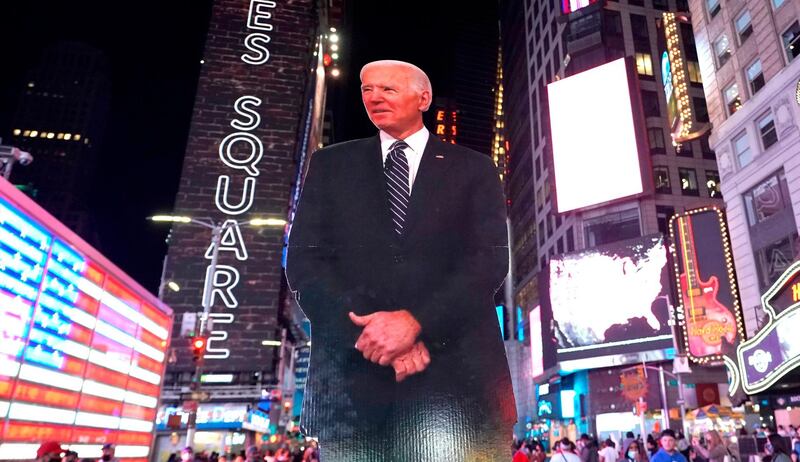 People celebrate at Times Square in New York.  AFP