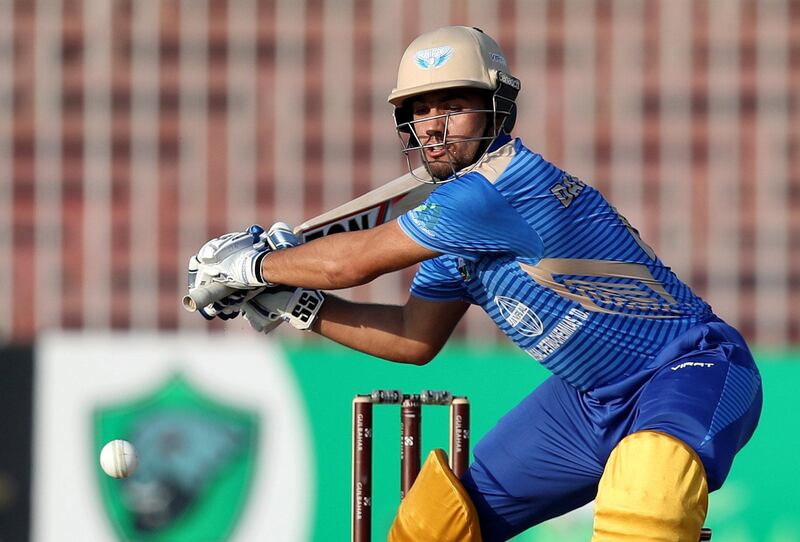 Sharjah, United Arab Emirates - October 17, 2018: Darwish Rasooli of the Balkh Legends bats during the game between Balkh Legends and Nangarhar Leopards in the Afghanistan Premier League. Wednesday, October 17th, 2018 at Sharjah Cricket Stadium, Sharjah. Chris Whiteoak / The National