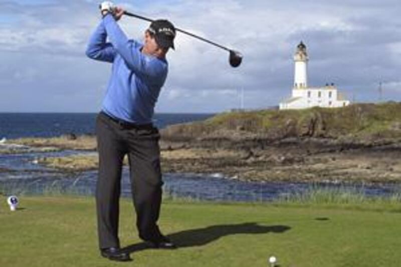 Tom Watson tees off on the ninth hole during the final round of the British Open yesterday.