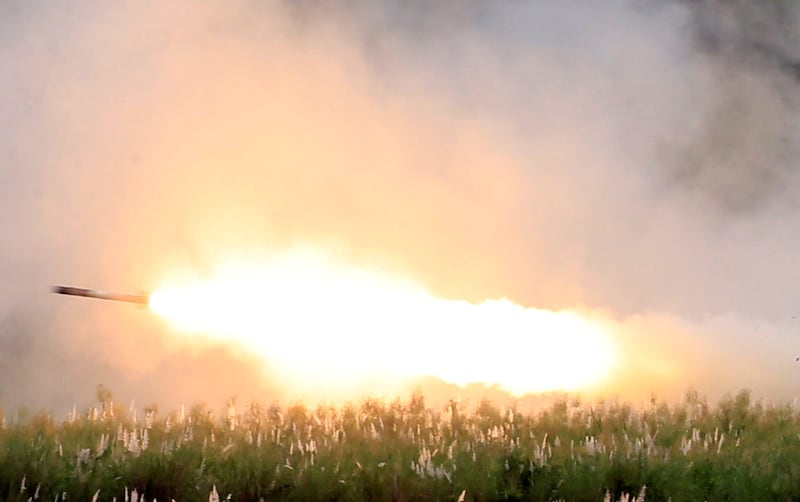 A High Mobility Artillery Rocket System (Himars) rocket fired by US forces during live-fire exercises in the Philippines. Reuters