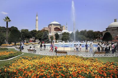 ISTANBUL, TURKEY - JULY 27: An outside view of Hagia Sophia in Istanbul, Turkey on July 27, 2017. Blue Mosque and Hagia Sophia, two of the most important Mosques of World's architect, are the center of tourists' interest. (Photo by Abdullah Coskun/Anadolu Agency/Getty Images)