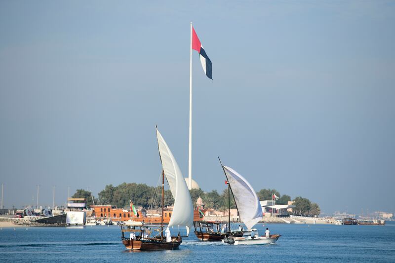 Dhows during the National Day long weekend holidays at Abu Dhabi Corniche. Khushnum Bhandari / The National
