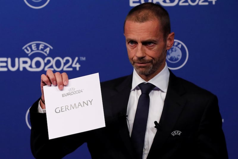 Soccer Football - Euro 2024 Host Announcement - Nyon, Switzerland - September 27, 2018   UEFA President Aleksander Ceferin unveils the host nation for Euro 2024 during the announcement   REUTERS/Denis Balibouse