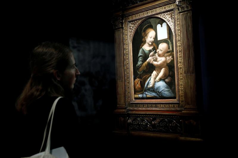 The painting "Benois Madonna" by Leonardo da Vinci is pictured during a press visit of the "Leonardo da Vinci" exhibition to commemorate the 500-year anniversary of his death at the Louvre Museum in Paris, France.  Reuters