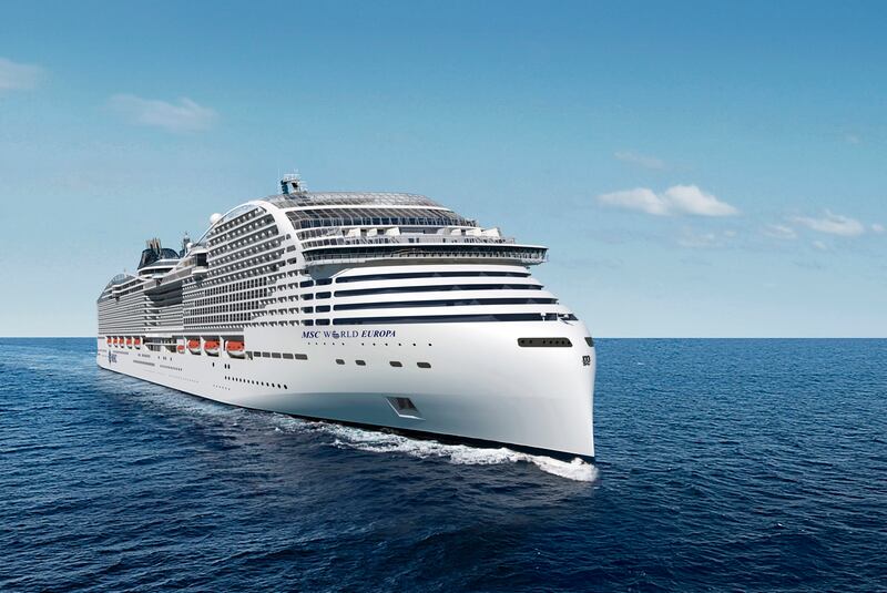 The 'MSC World Europa' will make the UAE its home port next winter and will run on the cleanest marine fuel available. Photo: MSC Cruises