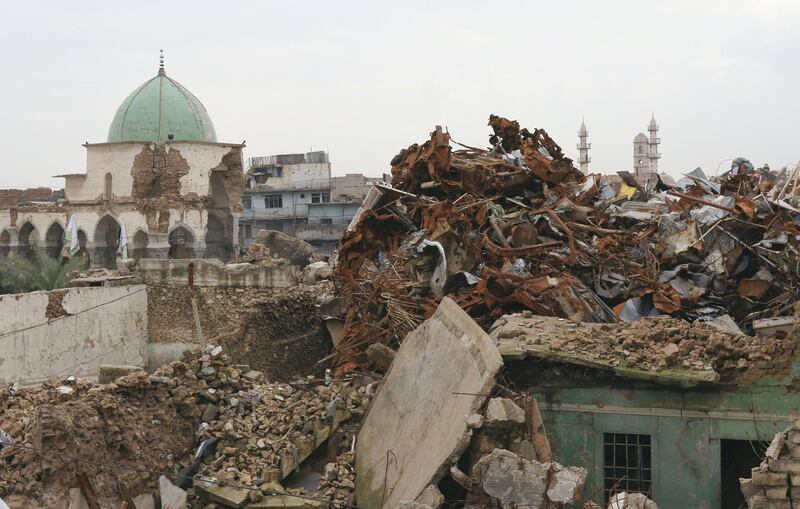 Scraps are seen near the destroyed Grand Mosque of al-Nuri in the Old City of Mosul, Iraq.  Reuters