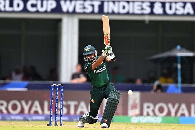 Pakistan's captain Babar Azam top scored with 32 off 34 deliveries in his side's three-wicket victory against Ireland in the T20 World Cup Group A match at Central Broward Stadium in Lauderhill, Florida, on June 16, 2024. AFP