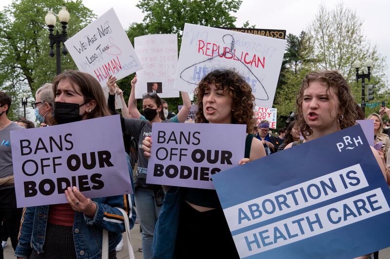 Demonstrators protest outside the US Supreme Court in Washington after the leaking of a court draft opinion on abortion. AP