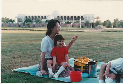 Zaineb Al Hassani and her mother enjoying a picnic with the family in Abu Dhabi back in the 1980s. Courtesy Zaineb Al Hassani