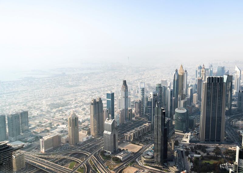 DUBAI, UNITED ARAB EMIRATES. 11 JUNE 2020. 
Dubai’s skyline seen from At The Top, Burj Khalifa. (Photo: Reem Mohammed/The National)

Reporter:
Section: