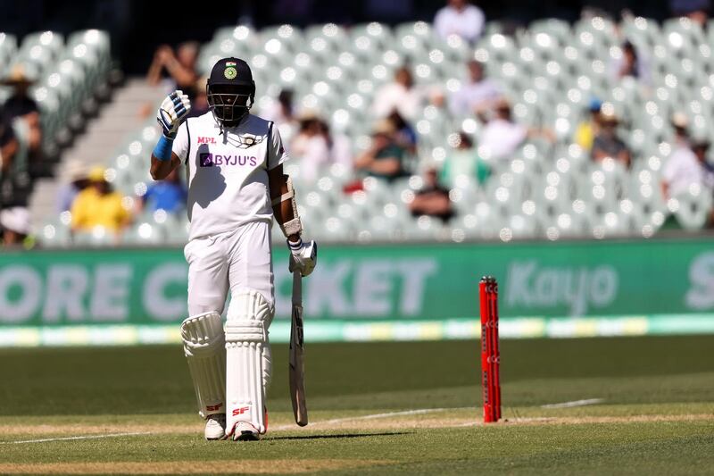 ADELAIDE, AUSTRALIA - DECEMBER 19: Mohammed Shami of India retired injured after being hit in the forearm by the ball during day three of the First Vodafone Test cricket match between Australia and India at the Adelaide Oval on December 19, 2020 in Adelaide, Australia. (Photo by Peter Mundy/Speed Media/Icon Sportswire via Getty Images)