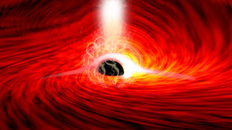 An artist impression shows light bending behind a black hole.