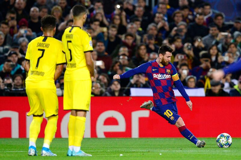 Barcelona's Lionel Messi goes for goal from a free-kick. AFP