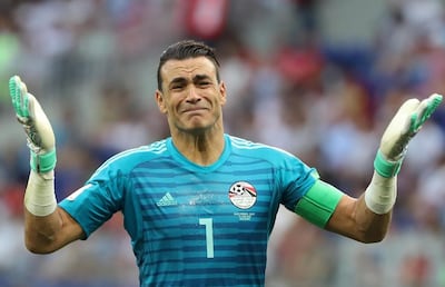 Essam El-Hadary, of Egypt, was 45 years and 161 days when he played against Saudi Arabia on June 25, 2018. He saved a penalty but his side lost 2-1. EPA