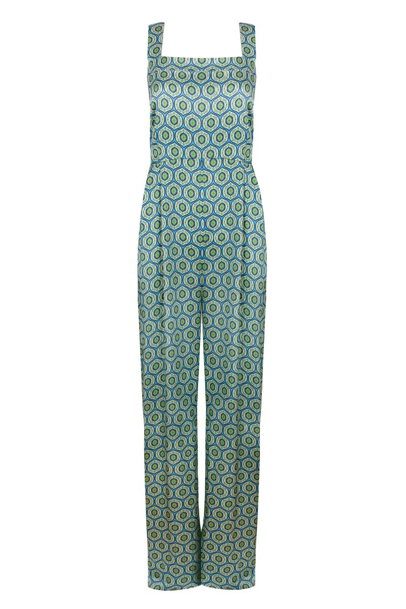 The geometric print and rich colours of this silk jumpsuit by Seren London make it very on trend, Dh3,550