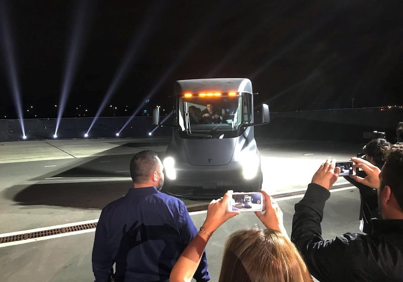 The Tesla Semi has a range of 805 kilometres. Reuters