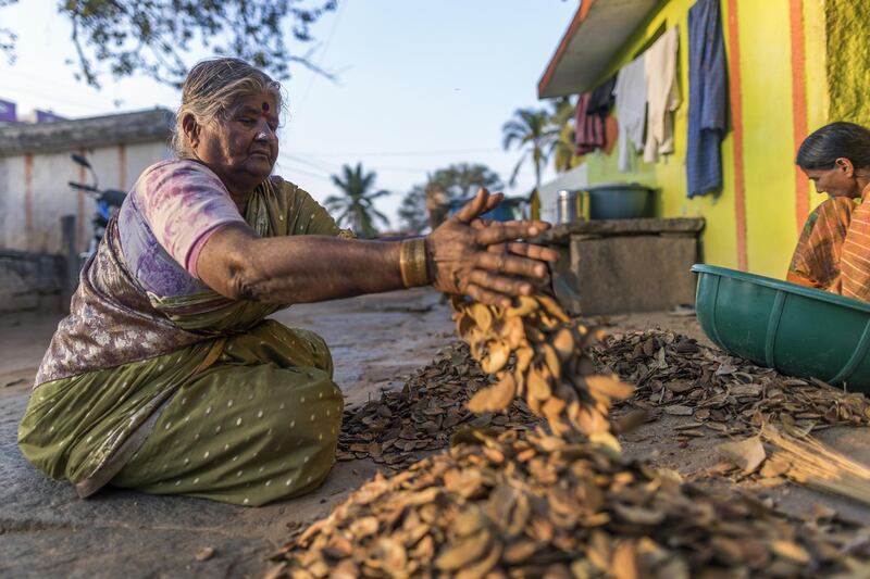 Women sort nuts outside their home in the village of Kuragunda in Karnataka, India, on Thursday, March 8, 2018. With almost 70 percent of India's 1.3 billion people living in rural villages and agriculture contributing about 16 percent of gross domestic product, what happens in the sector determines not only Prime Minister Narendra Modi's election fate, but also growth prospects for the $2.3 trillion economy. Photographer: Prashanth Vishwanathan/Bloomberg