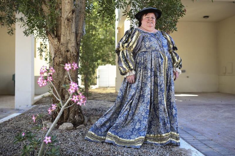 Joanne Labny aka Lady Fiona is photographed in a 16th century Tudor Elizabethan dress in Abu Dhabi.