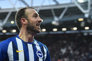 Brighton's English striker Glenn Murray celebrates scoring his team's third goal during the English Premier League football match between West Ham United and Brighton and Hove Albion at The London Stadium, in east London on February 1, 2020. RESTRICTED TO EDITORIAL USE. No use with unauthorized audio, video, data, fixture lists, club/league logos or 'live' services. Online in-match use limited to 120 images. An additional 40 images may be used in extra time. No video emulation. Social media in-match use limited to 120 images. An additional 40 images may be used in extra time. No use in betting publications, games or single club/league/player publications. / AFP / Glyn KIRK / RESTRICTED TO EDITORIAL USE. No use with unauthorized audio, video, data, fixture lists, club/league logos or 'live' services. Online in-match use limited to 120 images. An additional 40 images may be used in extra time. No video emulation. Social media in-match use limited to 120 images. An additional 40 images may be used in extra time. No use in betting publications, games or single club/league/player publications.