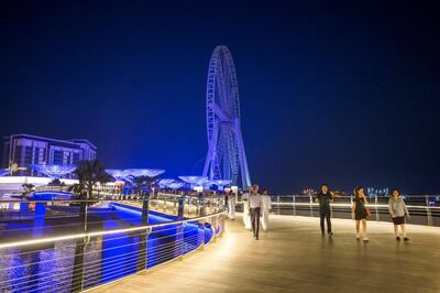 DUBAI, UNITED ARAB EMIRATES -  The bridge towards BlueWaters with visitors coming from it at BlueWaters, Dubai.  Leslie Pableo for The National