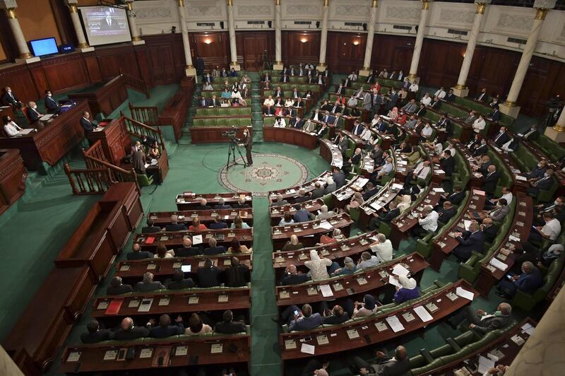 Members of Tunisia's parliament attend a confidence session in the capital Tunis on September 1, 2020.  / AFP / FETHI BELAID
