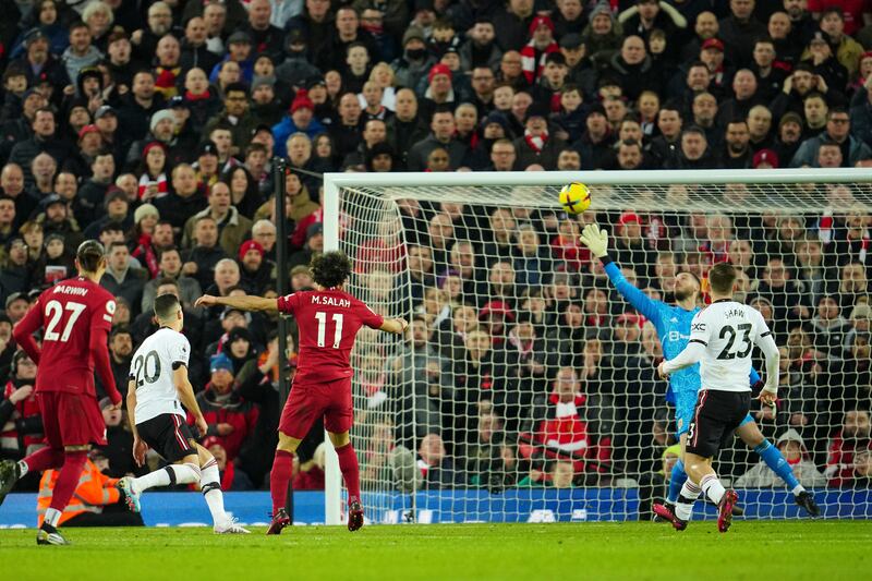 Liverpool's Mohamed Salah scores his side's fourth goal. AP
