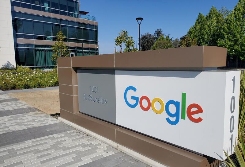 FILE PHOTO: A sign is pictured outs a Google office near the company's headquarters in Mountain View, California, U.S., May 8, 2019.  REUTERS/Paresh Dave//File Photo