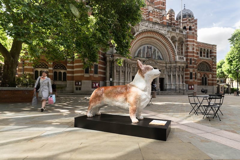 One of the giant corgis, outside Westminster Cathedral.