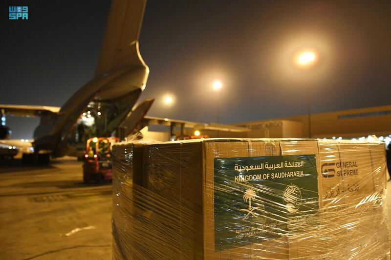 A Saudi relief plane set to travel to Aleppo International Airport. SPA