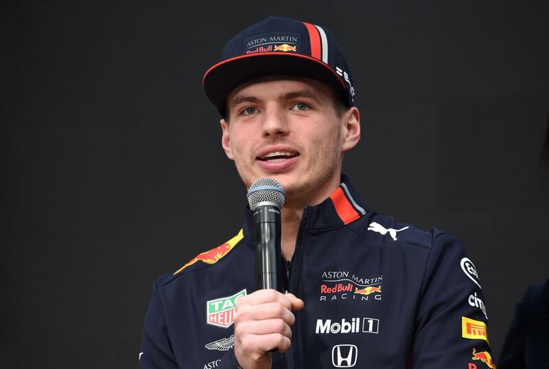 Aston Martin Red Bull Racing driver Max Verstappen speaks during a talk session for the media at Hononda Motor's headquarters in Tokyo on March 9, 2019.  The season-opening Australian Grand Prix will be held on March 17. / AFP / Kazuhiro NOGI
