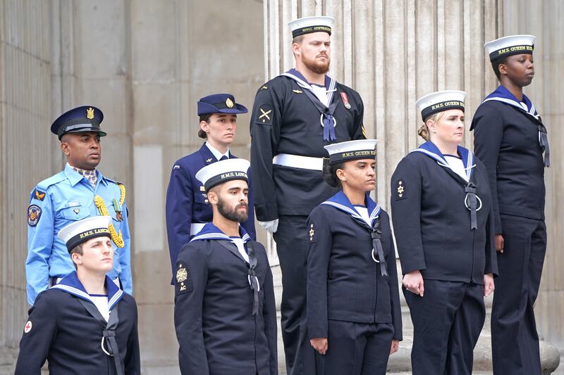 Members of the military line the steps of St Paul's Cathedral. Getty Images