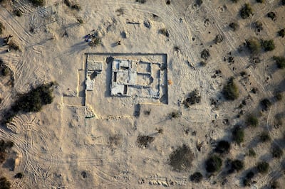 A handout picture dated December 7, 2009 made available by Abu Dhabi Tourism Development & Investment Company (TDIC) shows an aerial view of the United Arab Emirates' only discovered Christian monastery on Sir Bani Yas Island in Abu Dhabi. The pre-Islamic monastery, which is believed to have been built around 600 AD, was initially discovered on the 87 square kilometre island of Sir Bani Yas during excavations in 1992 is now open to the public, a statement by the TDIC said December 12, 2010.         AFP PHOTO/HO/TDIC  -- RESTRICTED TO EDITORIAL USE -- (Photo by HO / TDIC / AFP)
