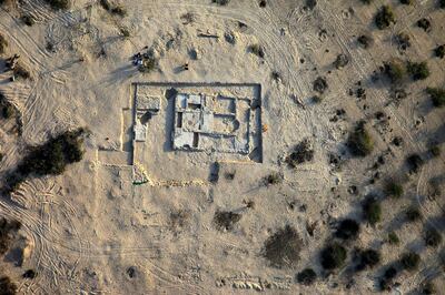 A handout picture dated December 7, 2009 made available by Abu Dhabi Tourism Development & Investment Company (TDIC) shows an aerial view of the United Arab Emirates' only discovered Christian monastery on Sir Bani Yas Island in Abu Dhabi. The pre-Islamic monastery, which is believed to have been built around 600 AD, was initially discovered on the 87 square kilometre island of Sir Bani Yas during excavations in 1992 is now open to the public, a statement by the TDIC said December 12, 2010.         AFP PHOTO/HO/TDIC  -- RESTRICTED TO EDITORIAL USE -- (Photo by HO / TDIC / AFP)