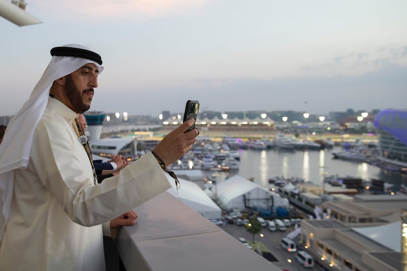 Sheikh Abdullah bin Rashid Al Mualla, Deputy Ruler of Umm Al Quwain, watches from Shams Tower. Photo: Mohamed Al Bloushi / Ministry of Presidential Affairs