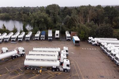 Part of the government's reserve tanker fleet based at a depot in Fenstanton, Cambridgeshire. Military drivers will be deployed to deliver fuel to forecourts from Monday as the crisis at the pumps continues. Picture date: Saturday October 2, 2021.