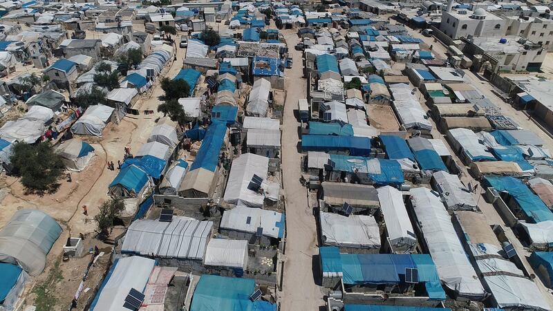 A picture captured by a drone showing the camps in Tal Al- Karama sticking to each other.